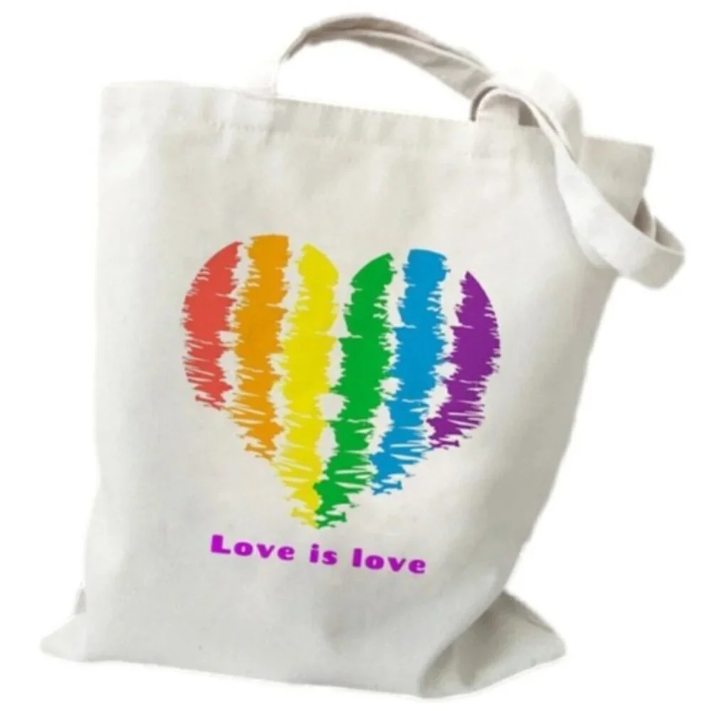 Love Is Love Rainbow Heart Tote Canvas Pride Bag LGBT Reusable Grocery 13x15 NWT